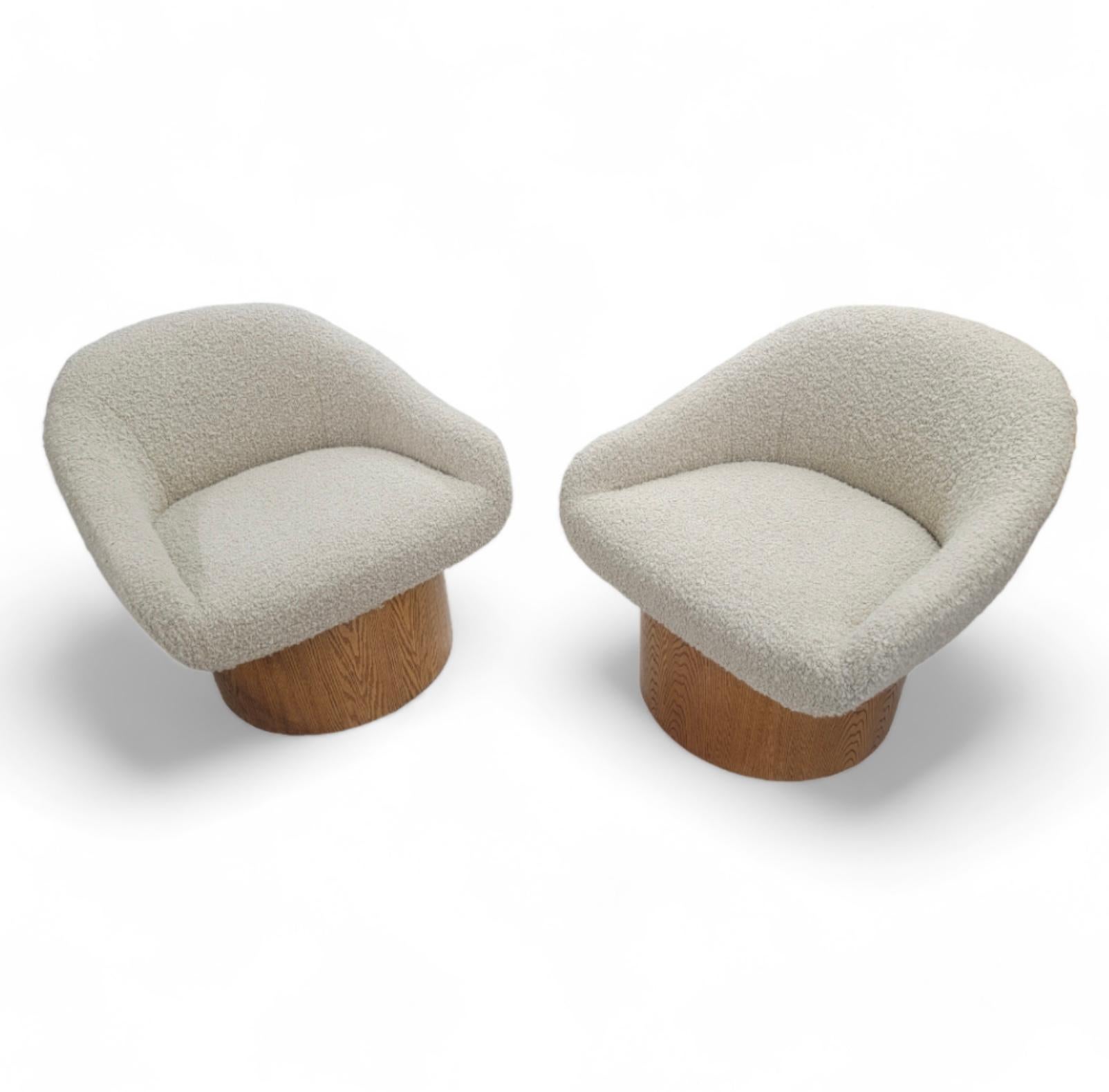 American Vintage Modern Milo Baughman Style Barrel Lounges Upholstered in Boucle - Pair