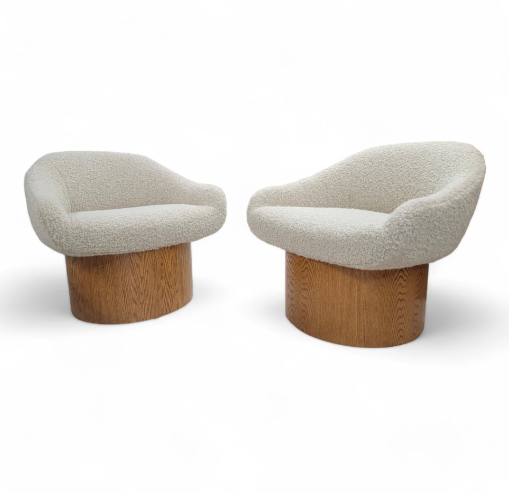 Hand-Crafted Vintage Modern Milo Baughman Style Barrel Lounges Upholstered in Boucle - Pair