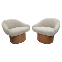 Vintage Modern Milo Baughman Style Barrel Lounges Upholstered in Boucle - Pair