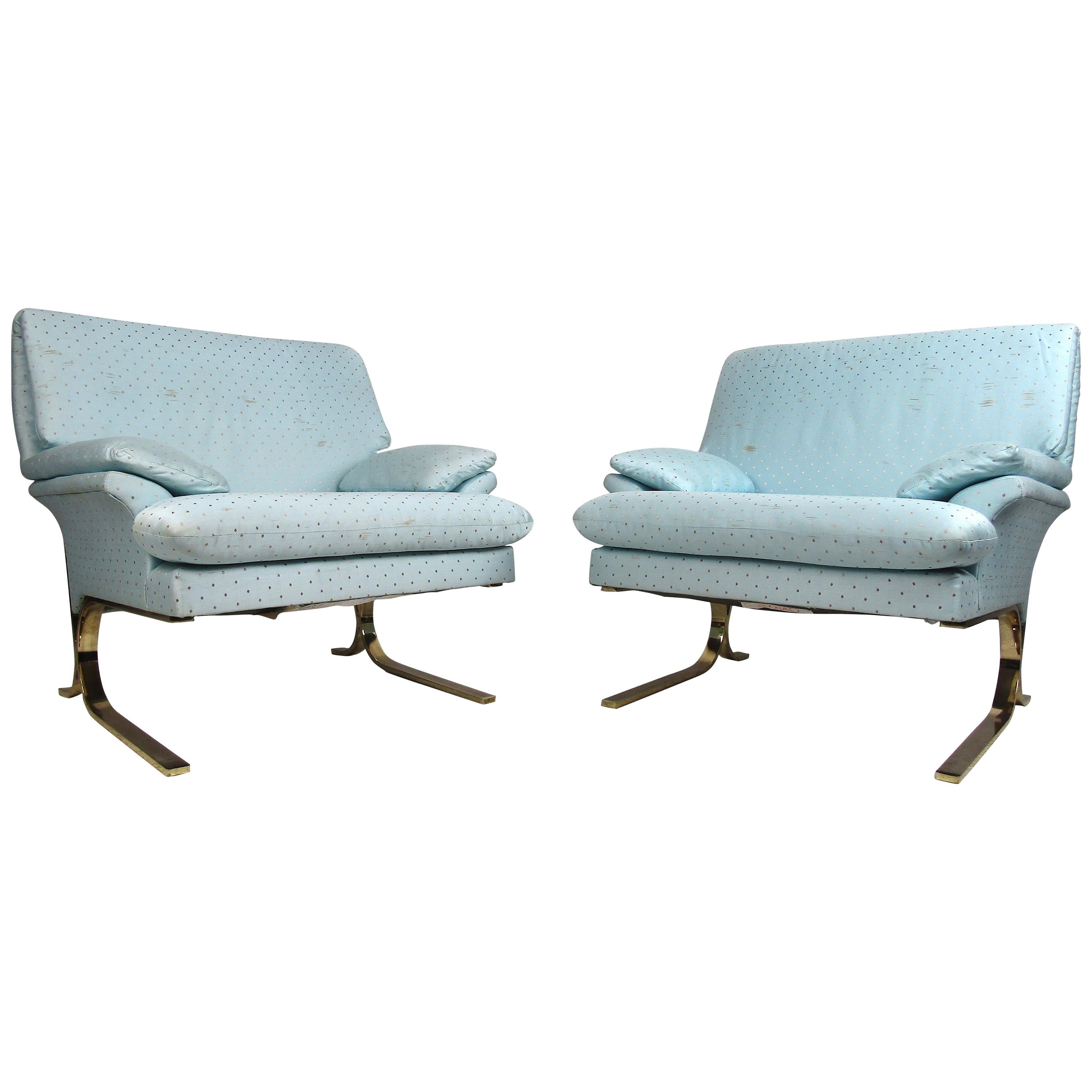 Vintage Modern Milo Baughman Style Cantilever Lounge Chairs For Sale