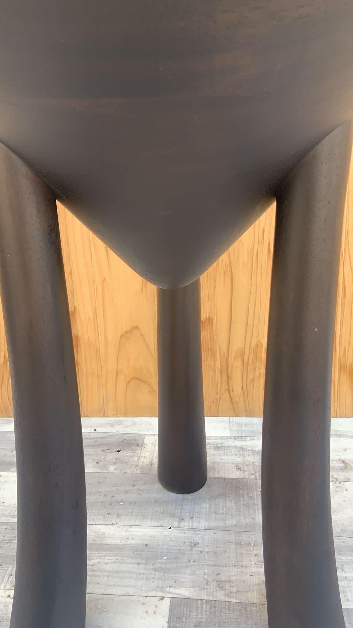 Wood Vintage Modern Minimalist Sculpted 3 Arched Leg Side Table, Pair