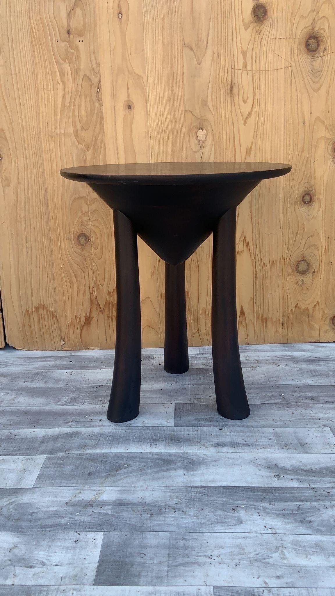 Vintage Modern Minimalist Sculpted 3 Arched Leg Side Table, Pair 2