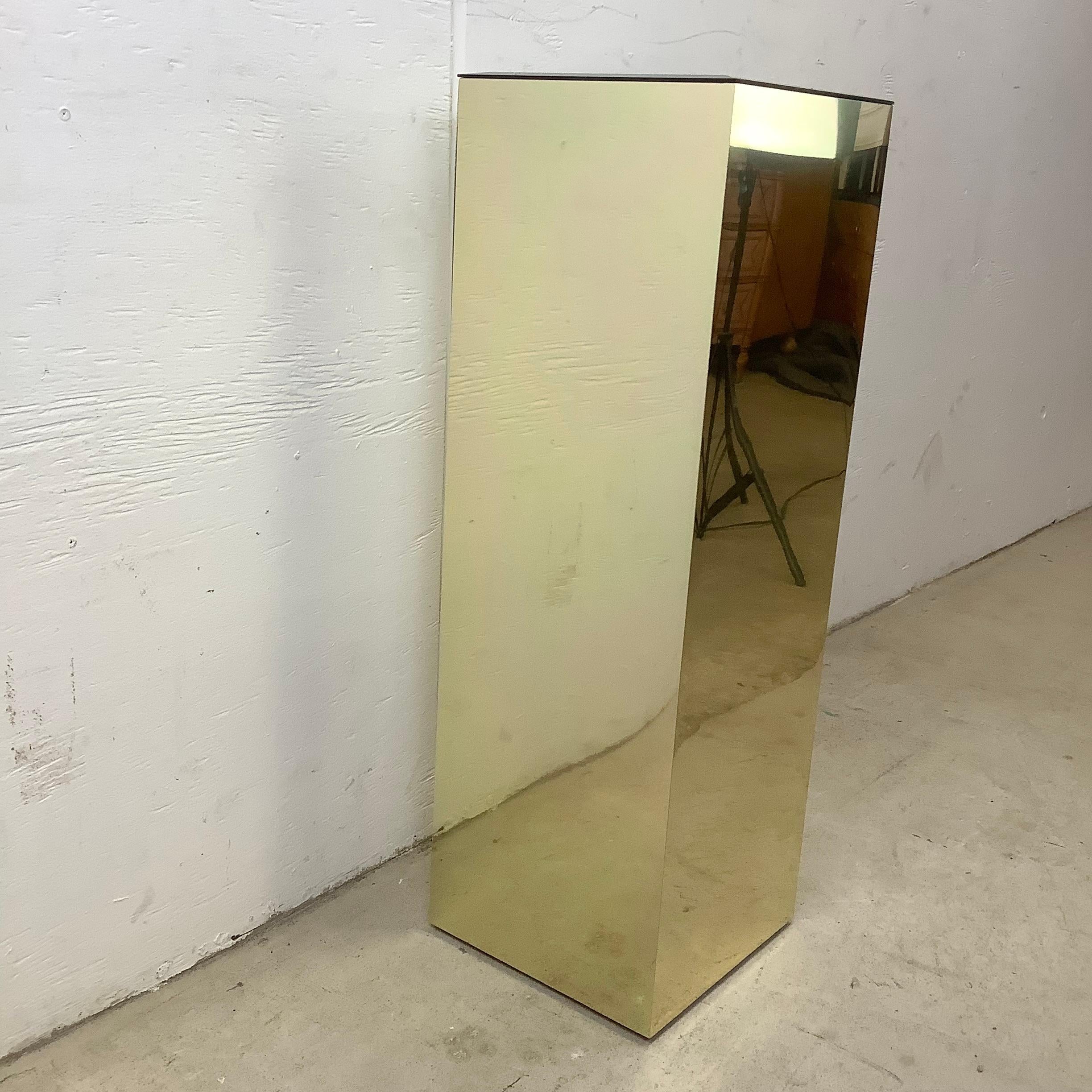 Glass Vintage Modern Mirror Top Display Pedestal For Sale