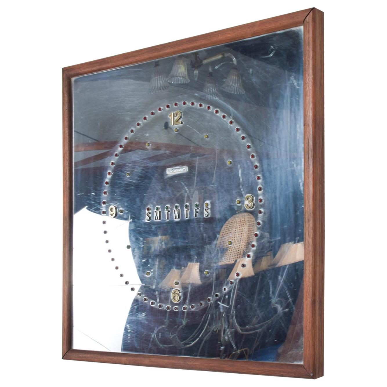 Vintage Modern Mirrored Digital Day Wall Clock, Del Mar CA
