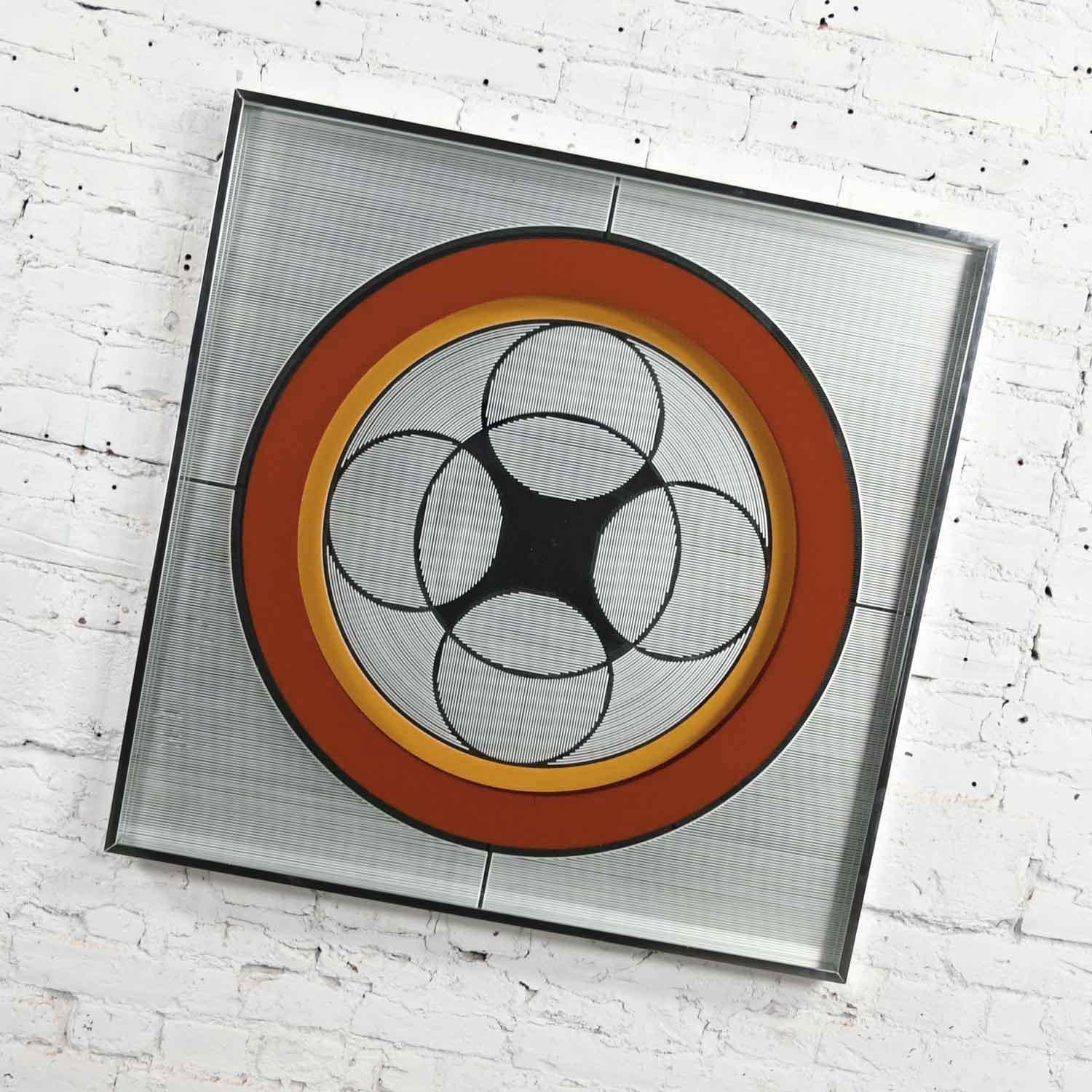 Gorgeous vintage modern mod op art or pop art mirror style # 1034 tag on reverse from Greg Copeland studio. Beautiful condition, keeping in mind that this is vintage and not new so will have signs of use and wear. We have cleaned all pieces &