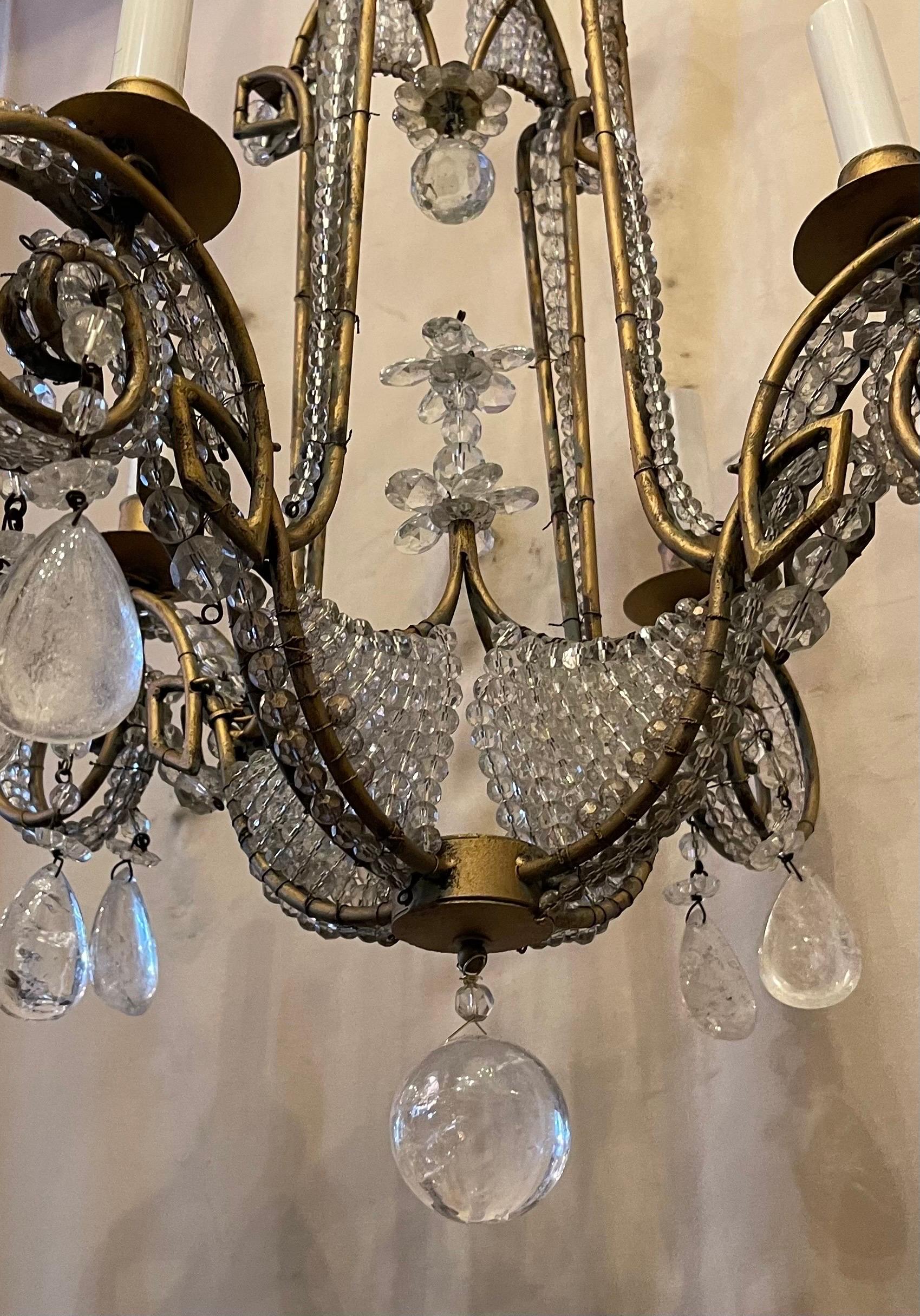 Vintage Modern Niermann Weeks Four-Light Beaded Rock Crystal Bagues Chandelier In Good Condition For Sale In Roslyn, NY