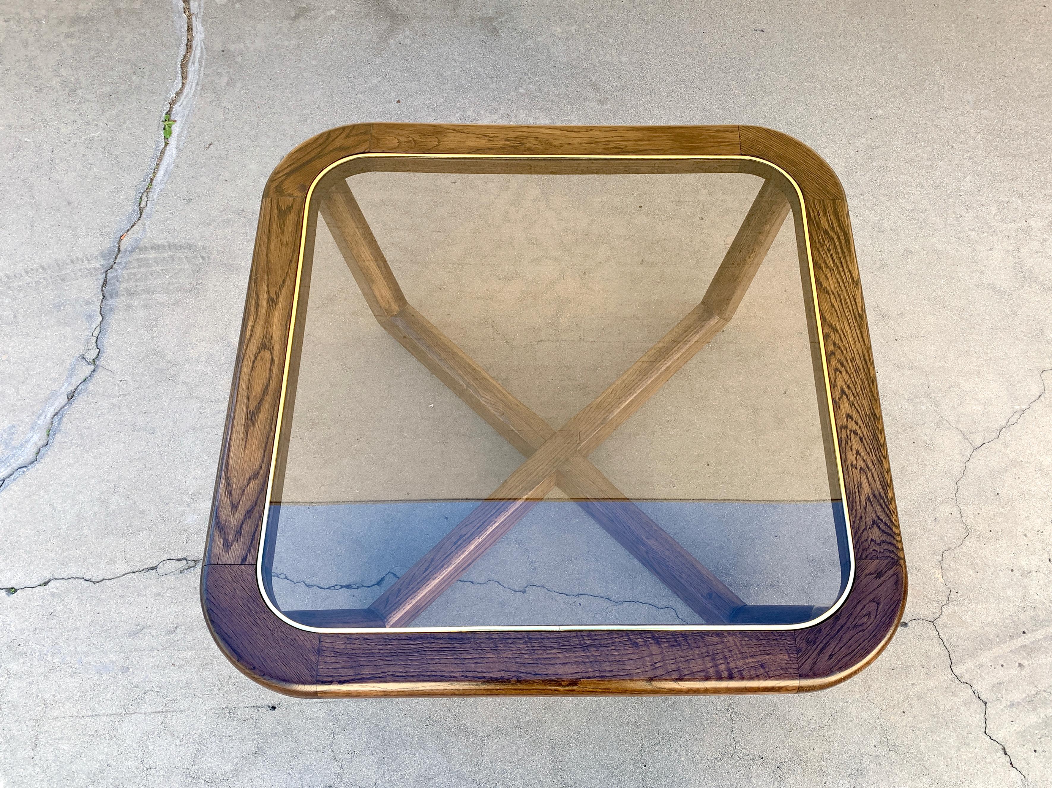North American Vintage Modern Oak and Glass Coffee Table