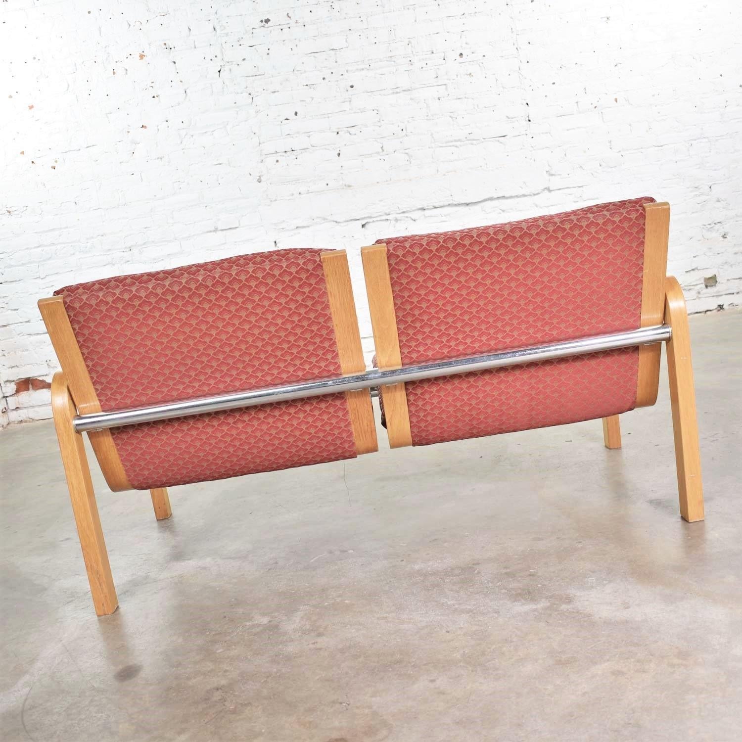 Vintage Modern Oak Bentwood & Chrome Two-Seat Settee or Bench Attr to Thonet  For Sale 4