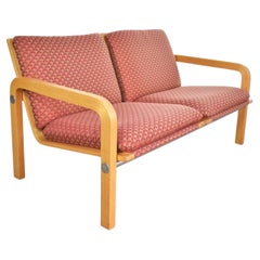 Sillón o banco moderno vintage de dos plazas de madera curvada de roble y cromo Attr to Thonet