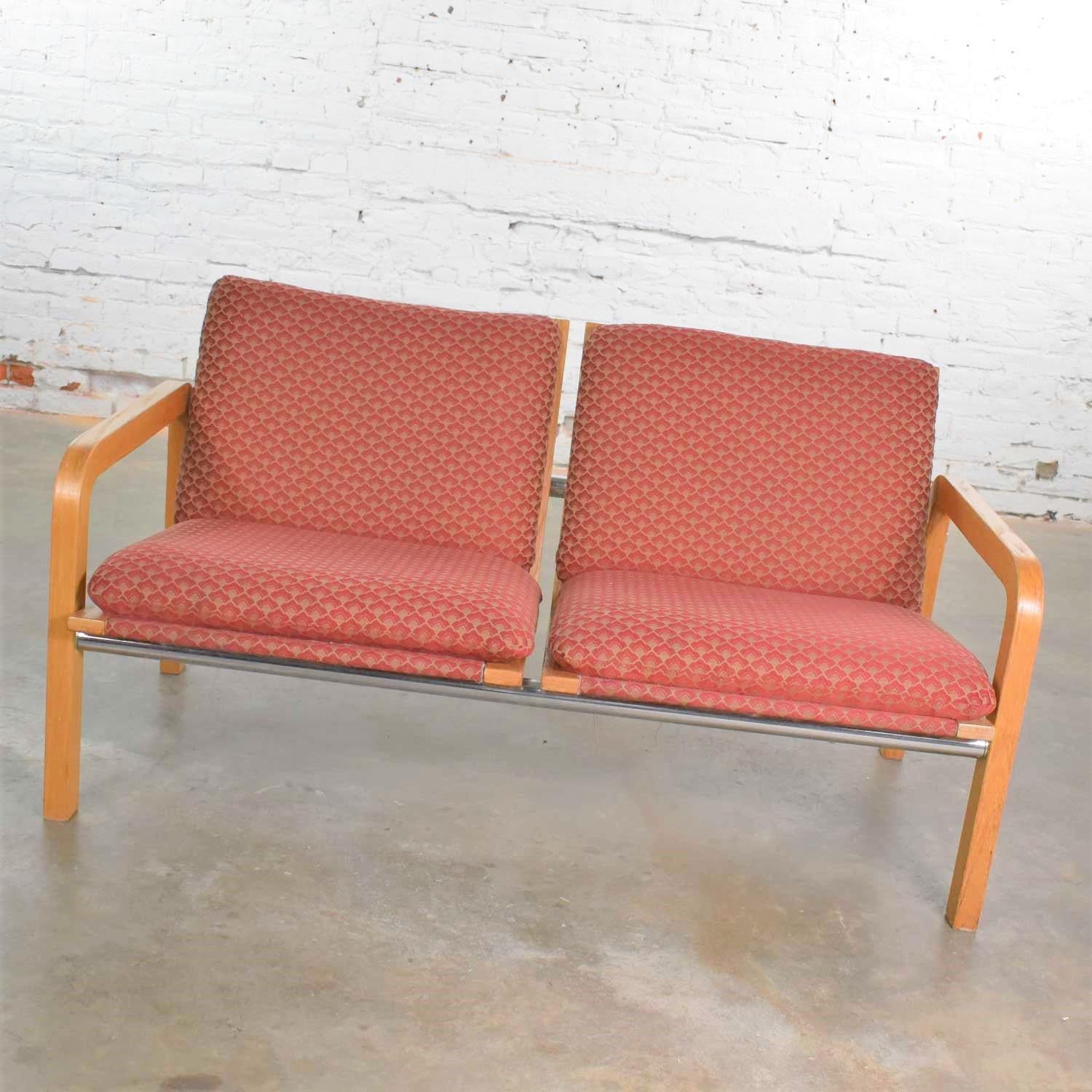 Modernes zweisitziges Vintage-Sessel oder Bank aus Eichenholz, Bugholz und Chrom, Thonet, Vintage  (20. Jahrhundert) im Angebot