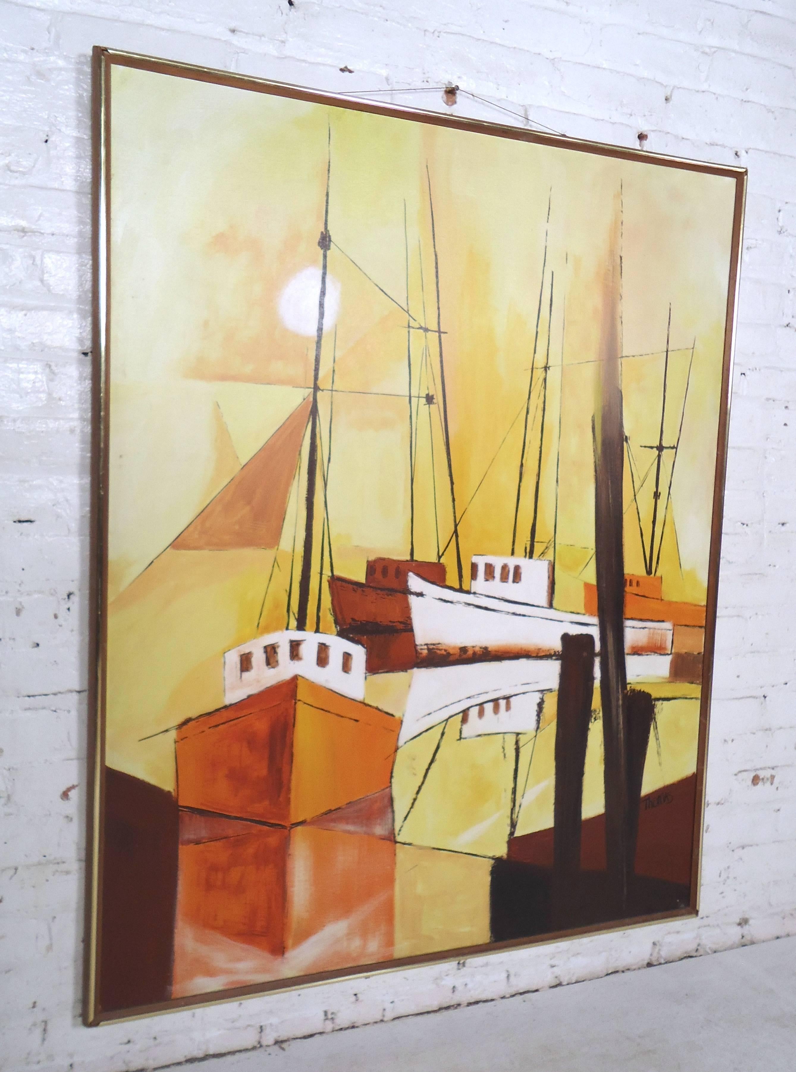 Vintage abstract oil painting depicting a scene of sailboats on a sunny day. 

(Please confirm item location NY or NJ with dealer).