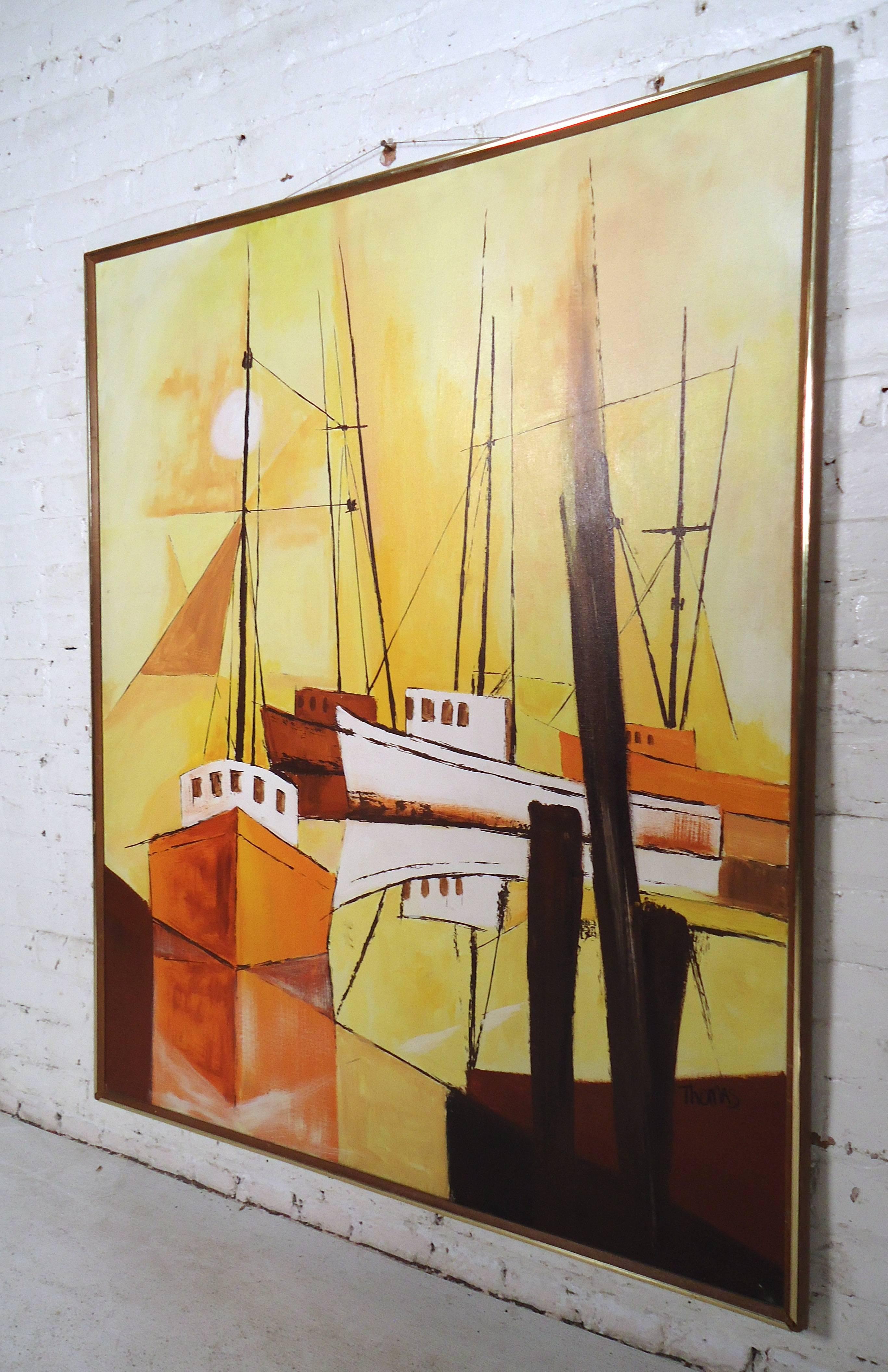 Vintage Modern Oil Painting of Boats 2