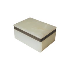 Antique Modern White Onyx Marble and Brass Jewelry Box from Belgium