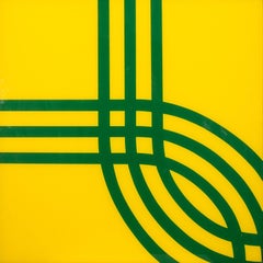 Vintage Modern Op Art Abstract Yellow Green Lines by Turner MFG Co Chicago 1970s