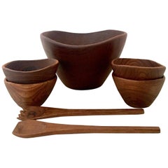 Vintage Modern Organic Form Teak Serving Bowl Set of Seven Pieces