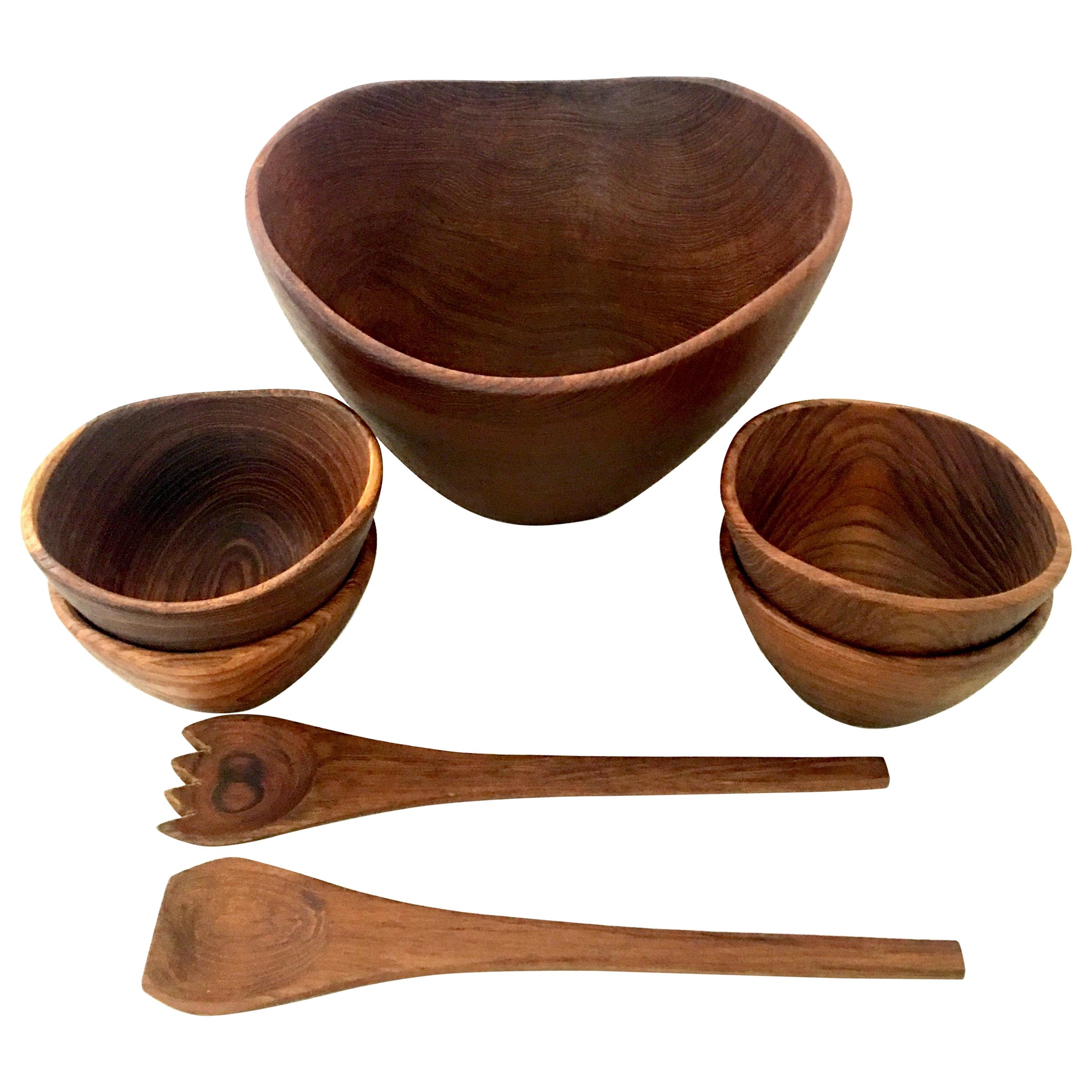Vintage Modern Organic Form Teak Serving Bowl Set of Seven Pieces For Sale