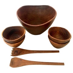 Vintage Modern Organic Form Teak Serving Bowl Set of Seven Pieces