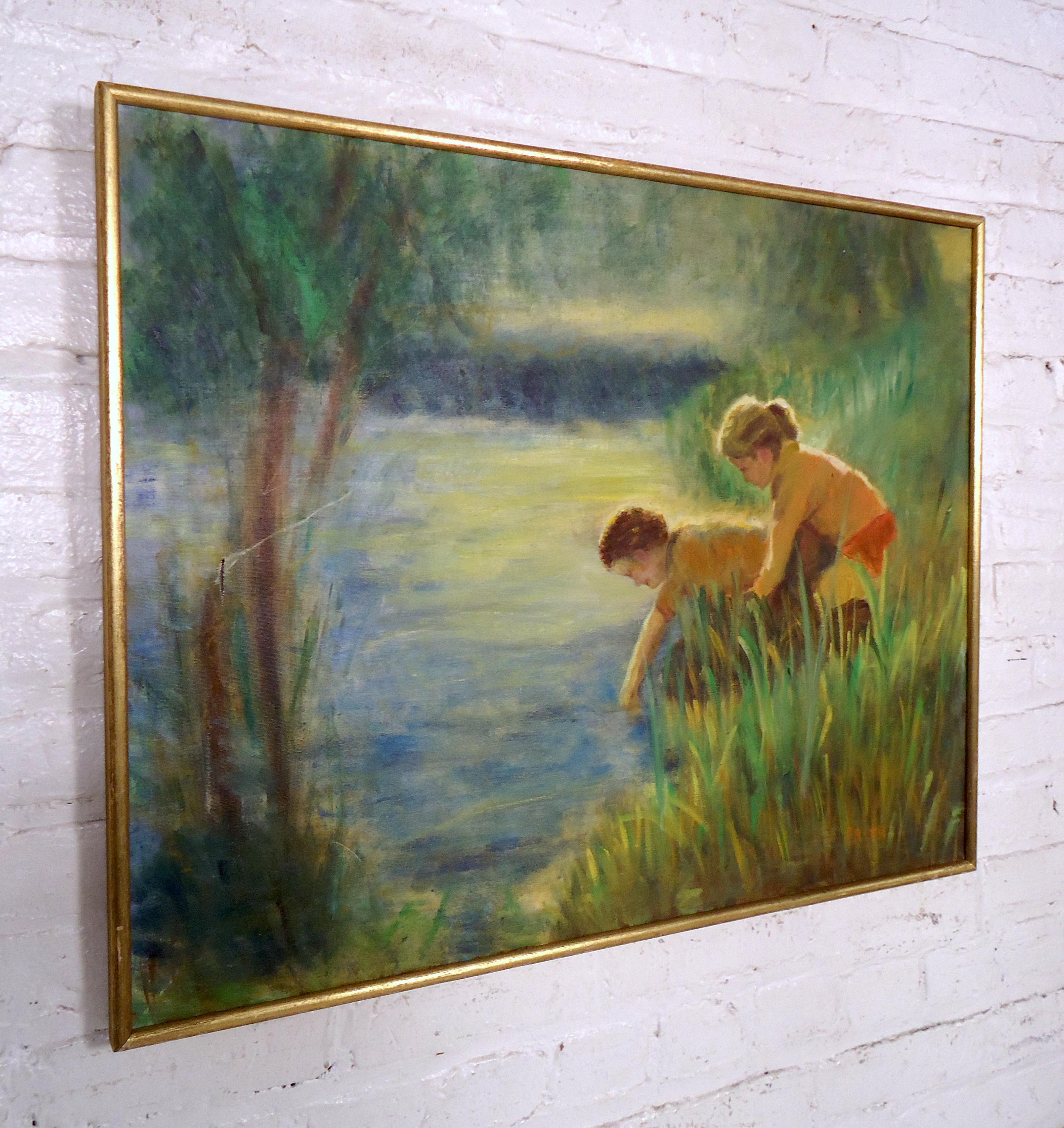 Vintage Modern Painting of Boy and Girl In Good Condition In Brooklyn, NY