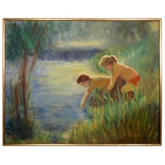 Vintage Modern Painting of Boy and Girl