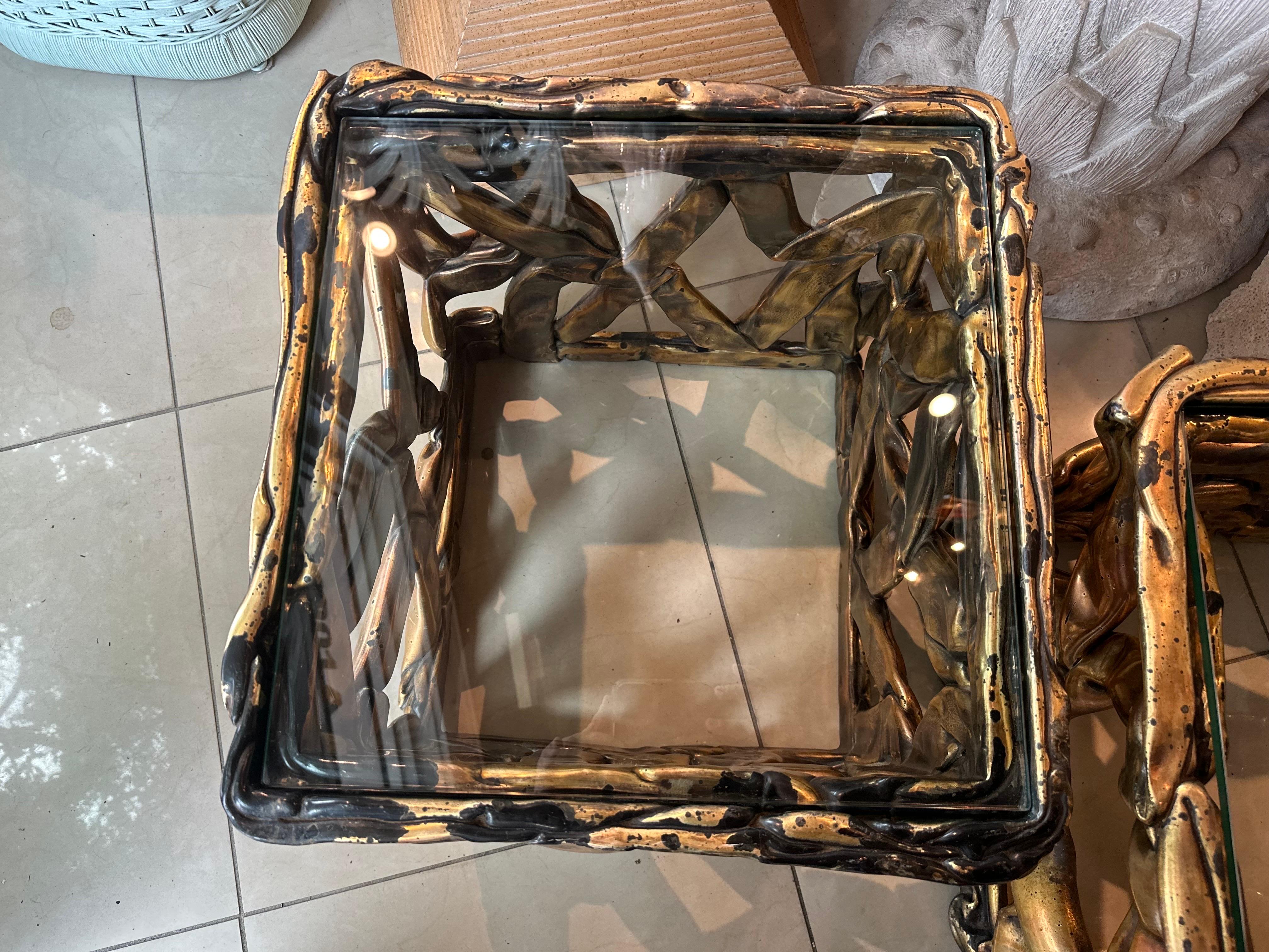Vintage Modern Pareja Mesas Acrílicas Doradas 1970 Stanley Ribbon Side End Drink Tables 7