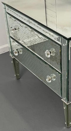 Vintage Modern Pair Lorin Marsh Murano Etched Mirror Lucite Cabinets End Tables