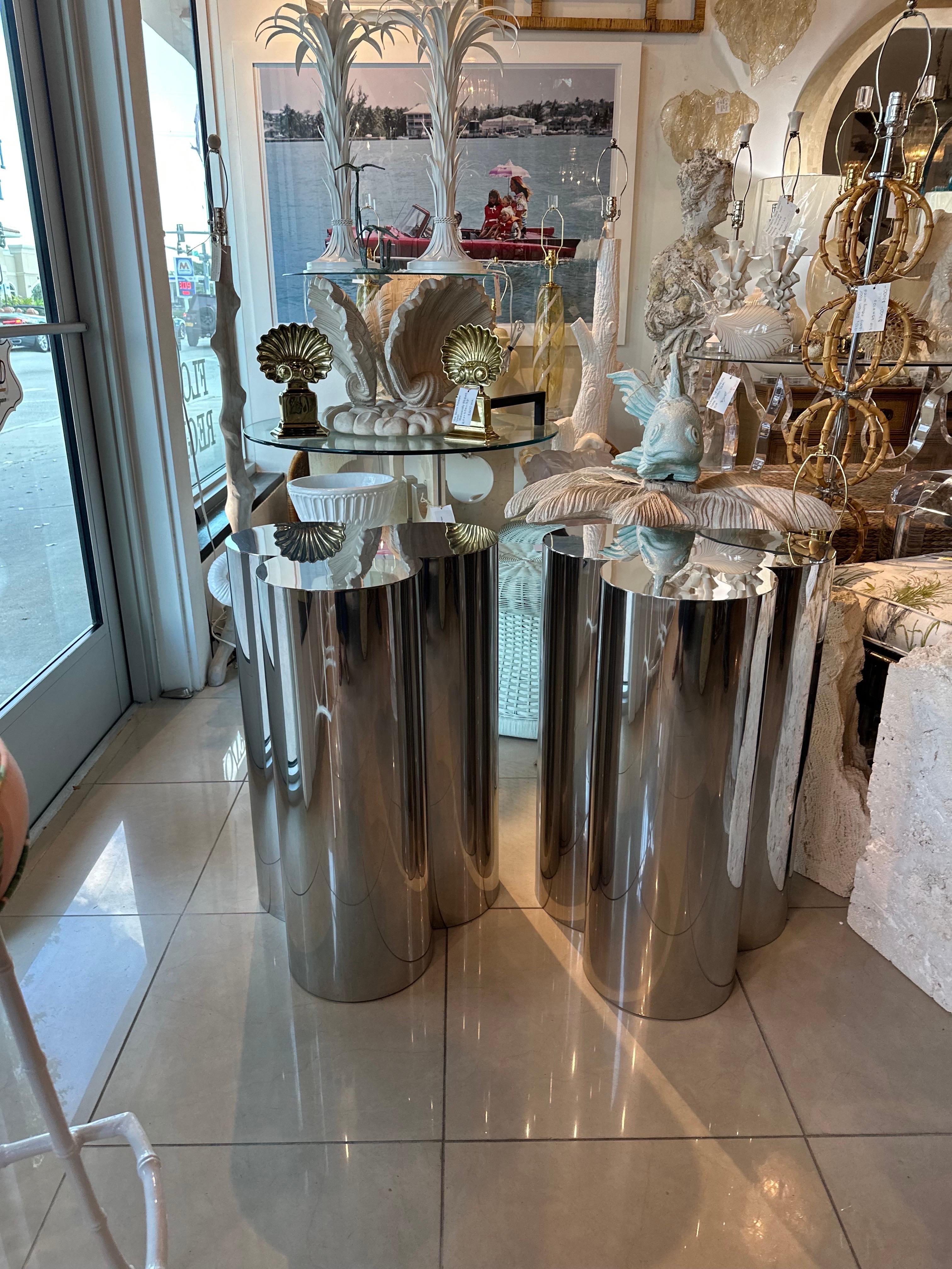 Hollywood Regency Coppia di basi per tavoli da pranzo o scrivanie in cromo di Curtis Jere, moderne e d'epoca in vendita