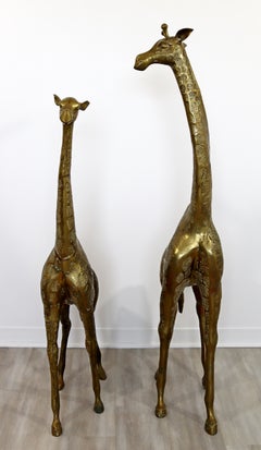 Vintage Modern Pair of Solid Bronze Giraffe Floor Sculptures