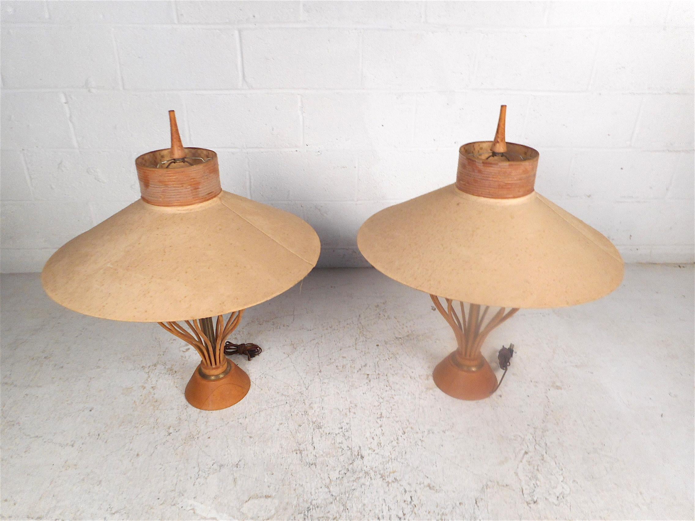 Mid-Century Modern Vintage Modern Pair of Wood-Rod Lamps