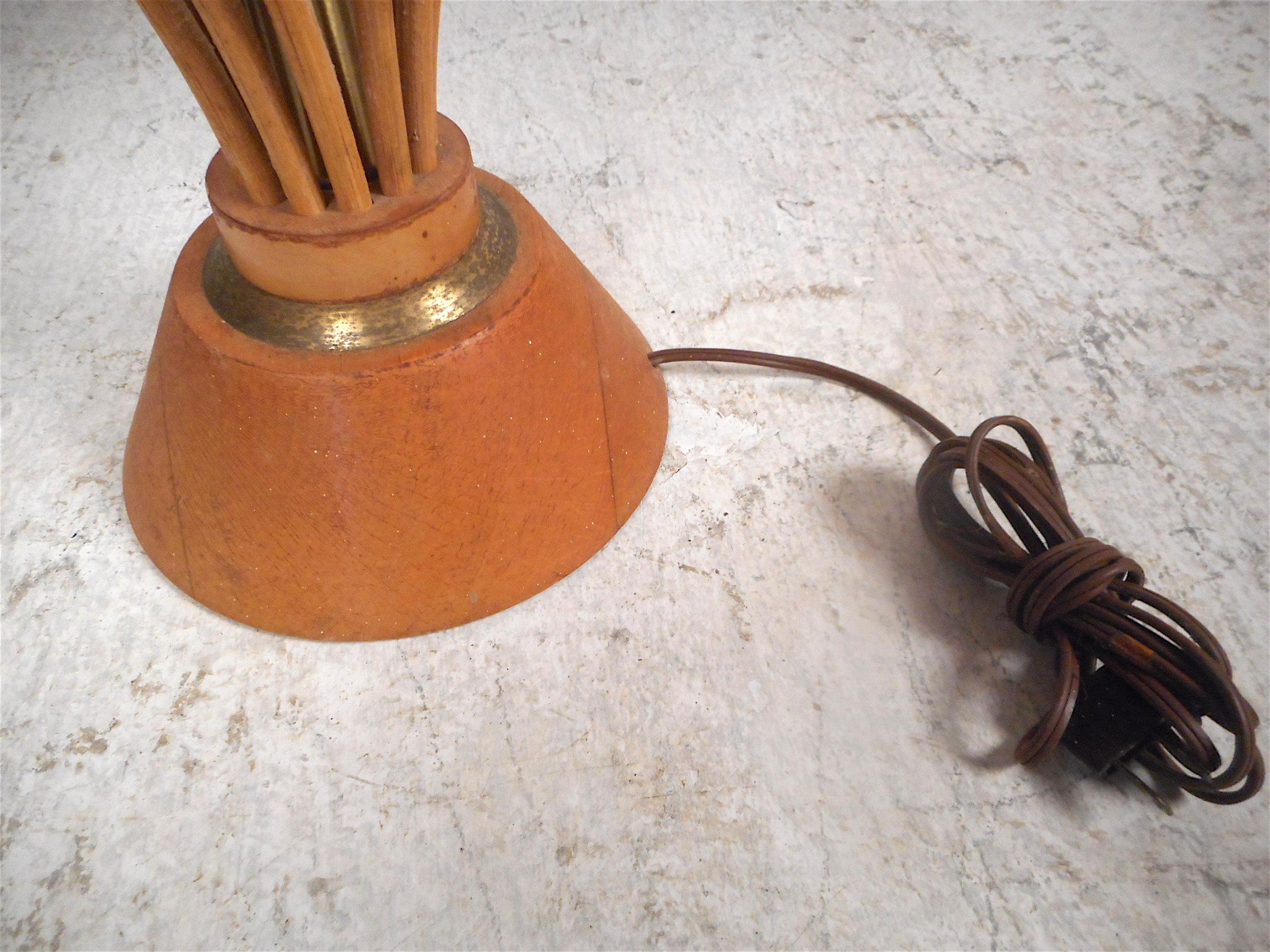 Brass Vintage Modern Pair of Wood-Rod Lamps