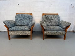 Vintage Modern Patterned Wood and Cane Lounge Chairs