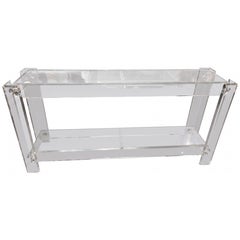 Vintage Modern Peg Lucite Console Table Two Tier New Glass Tops