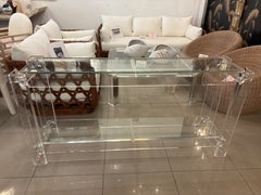 Vintage Modern Peg Lucite Console Table Two Tier New Glass Tops