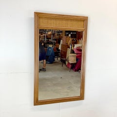Vintage Modern Rattan and Oak Wall Mirror