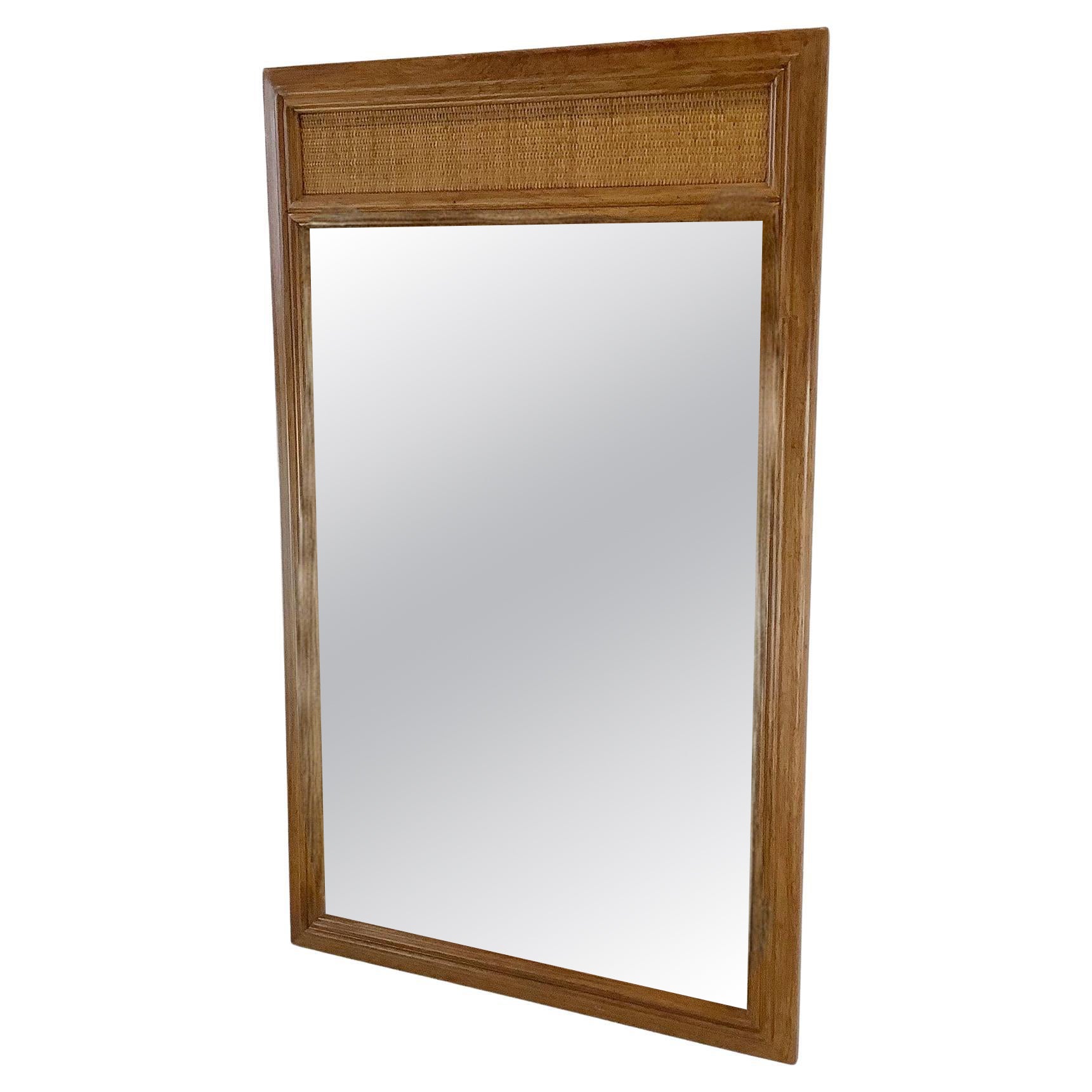 Specchio da parete moderno vintage in rattan e Oak