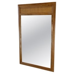 Vintage Modern Rattan and Oak Wall Mirror
