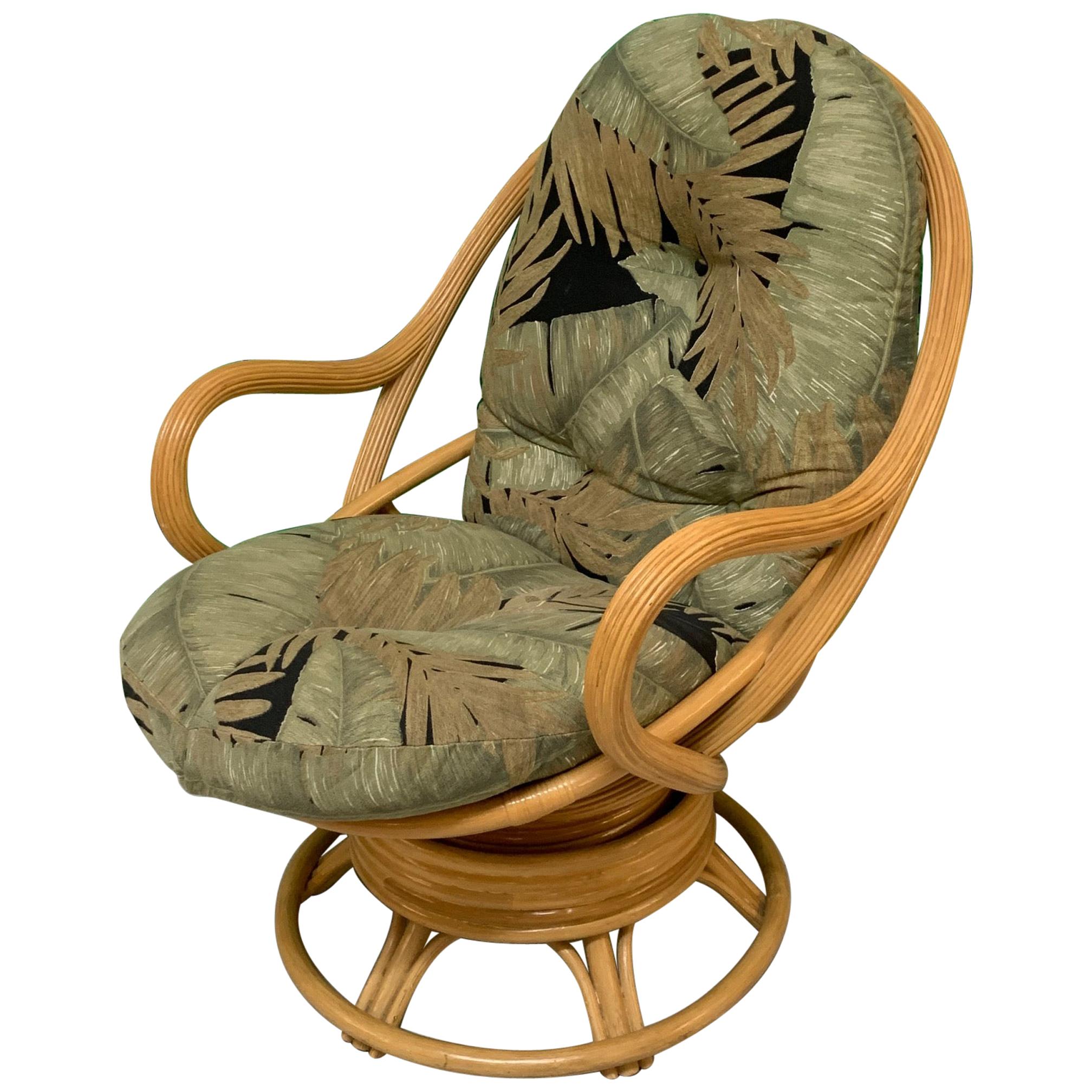 Vintage Modern Rattan Swivel Mamasan Bucket Lounge Chair