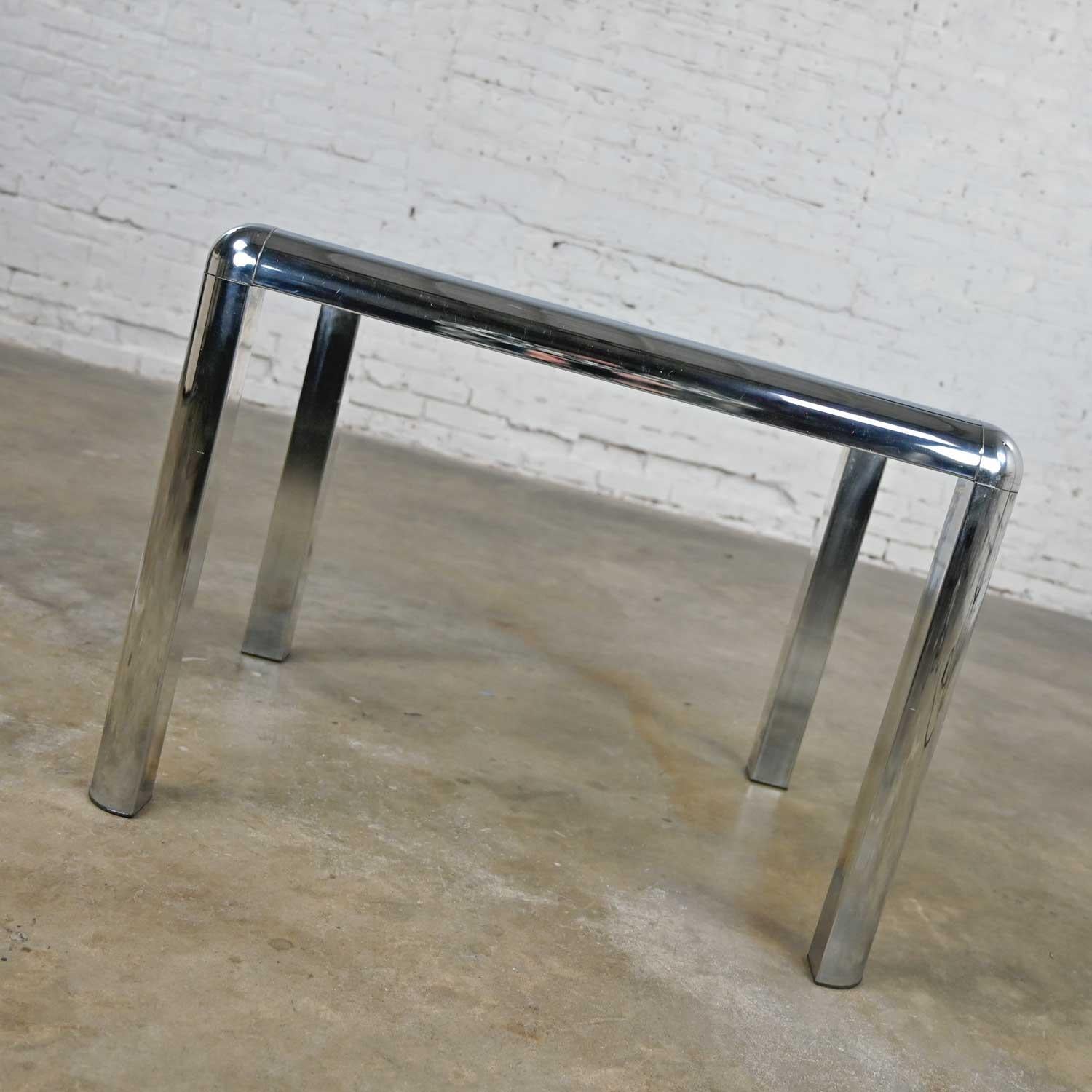 Vintage Modern Rectangular Chrome Glass & Wrapped Rattan Side Table Attr to DIA For Sale 7