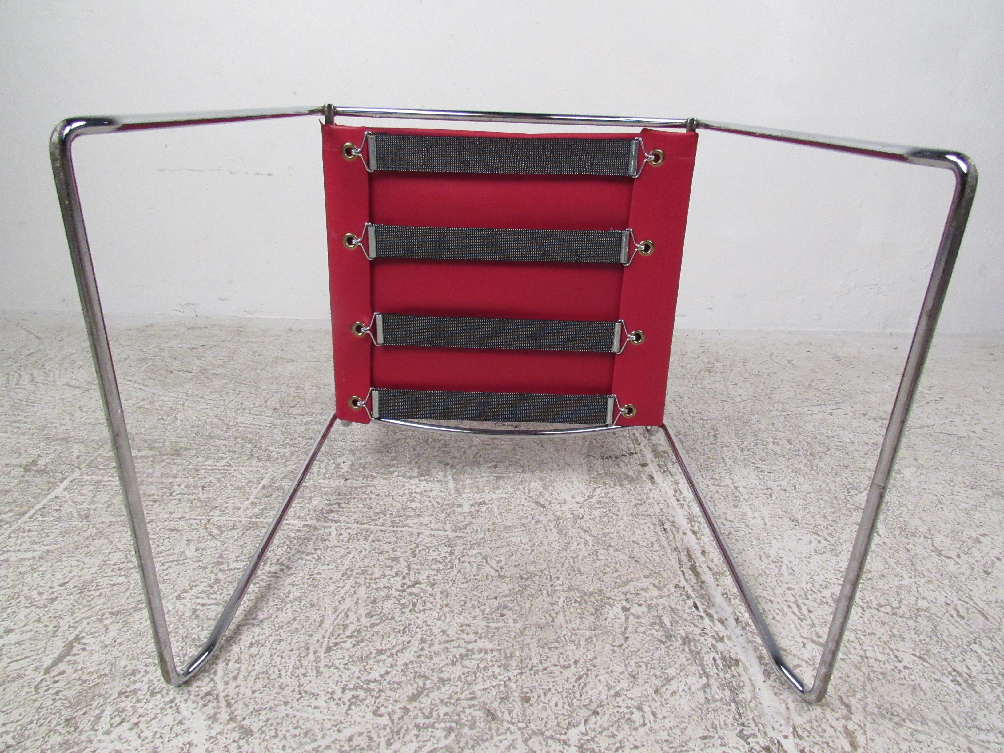 Vintage Modern Red Leather & Chrome Chairs 5
