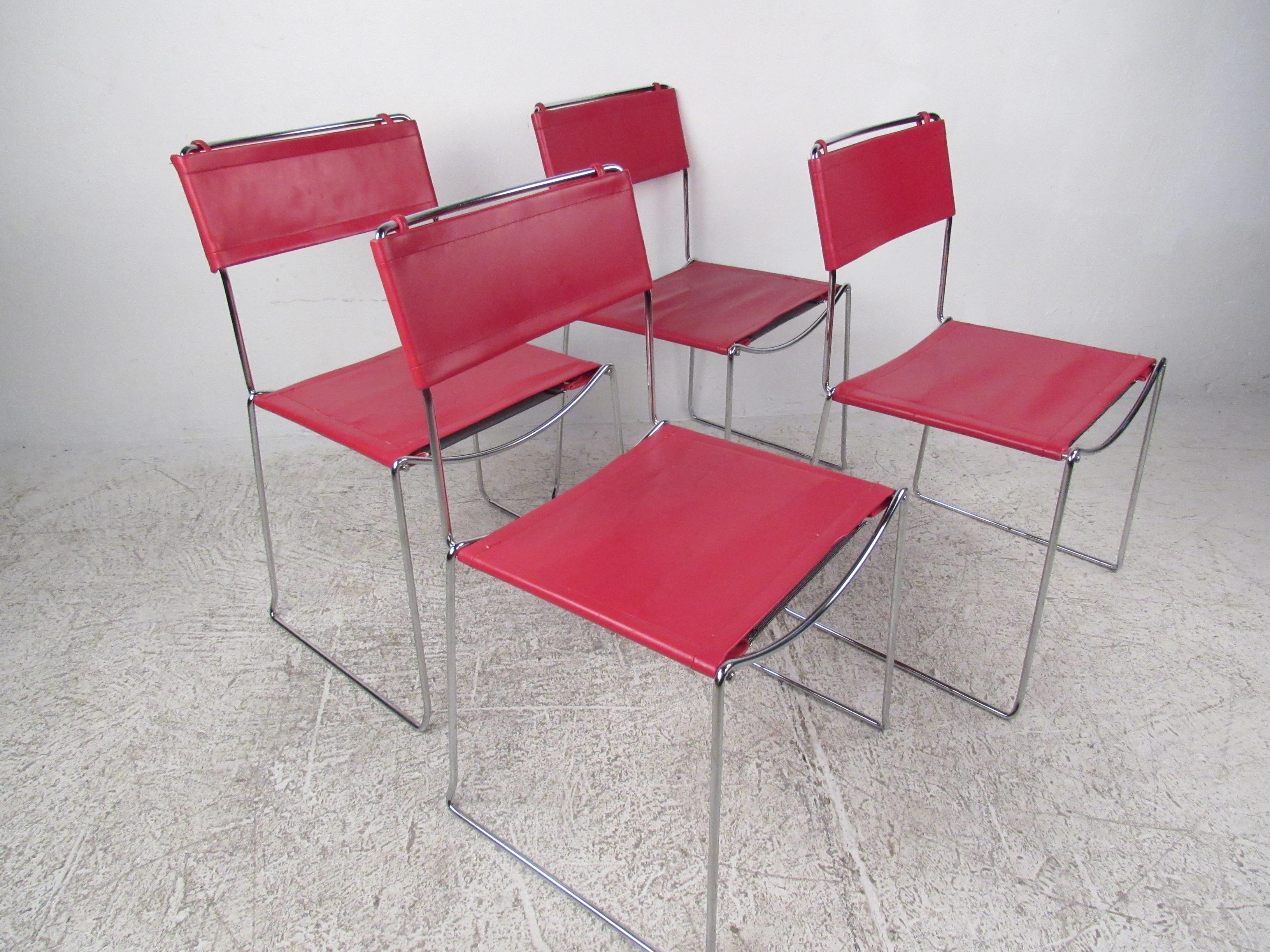 Mid-Century Modern Vintage Modern Red Leather & Chrome Chairs