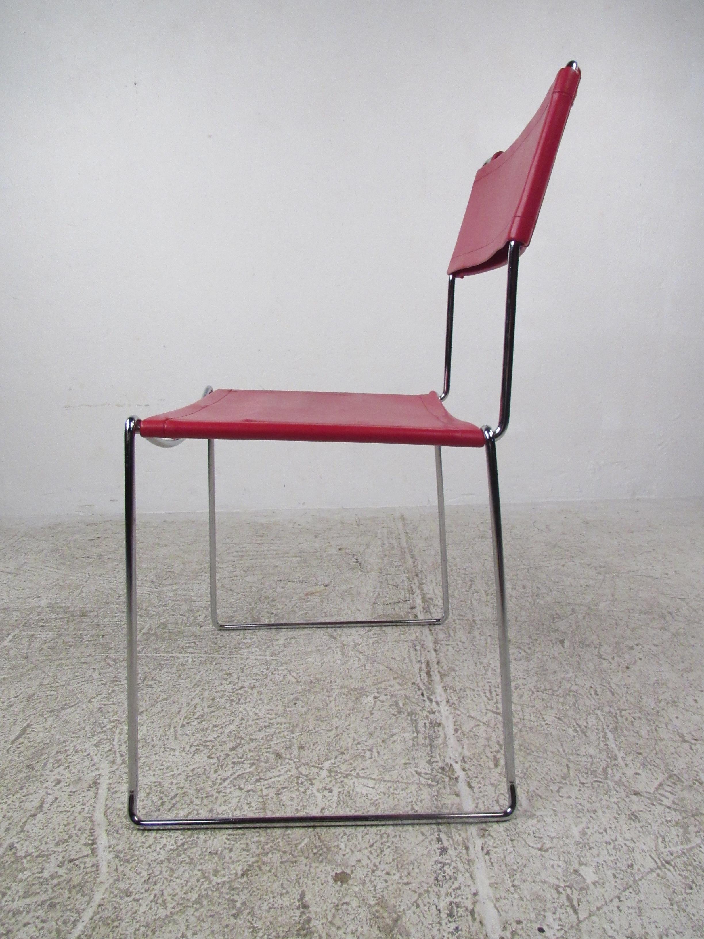Late 20th Century Vintage Modern Red Leather & Chrome Chairs