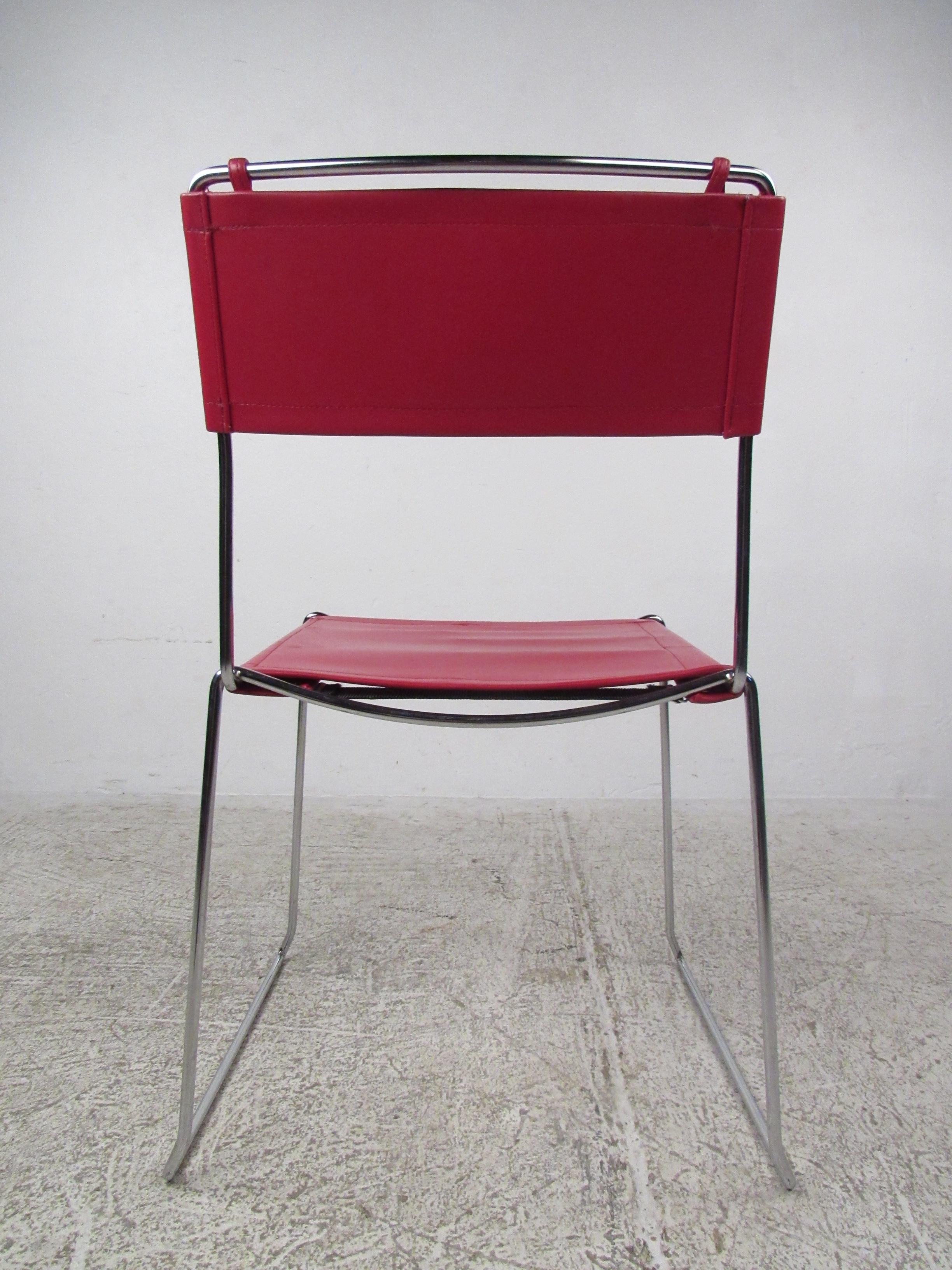 Vintage Modern Red Leather & Chrome Chairs 1