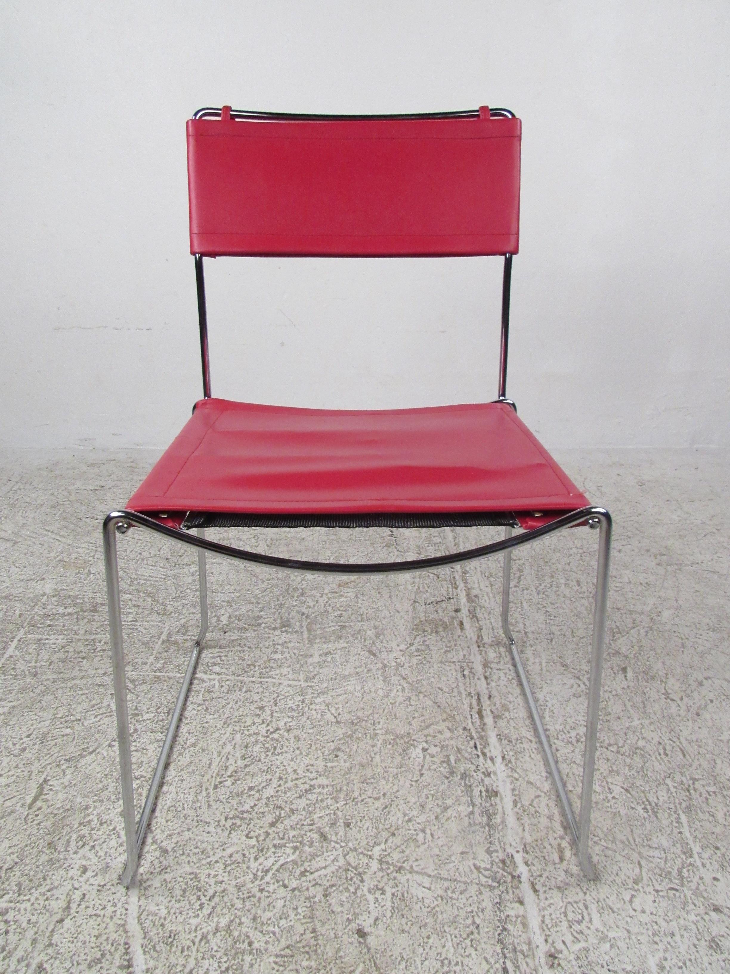 Vintage Modern Red Leather & Chrome Chairs 2