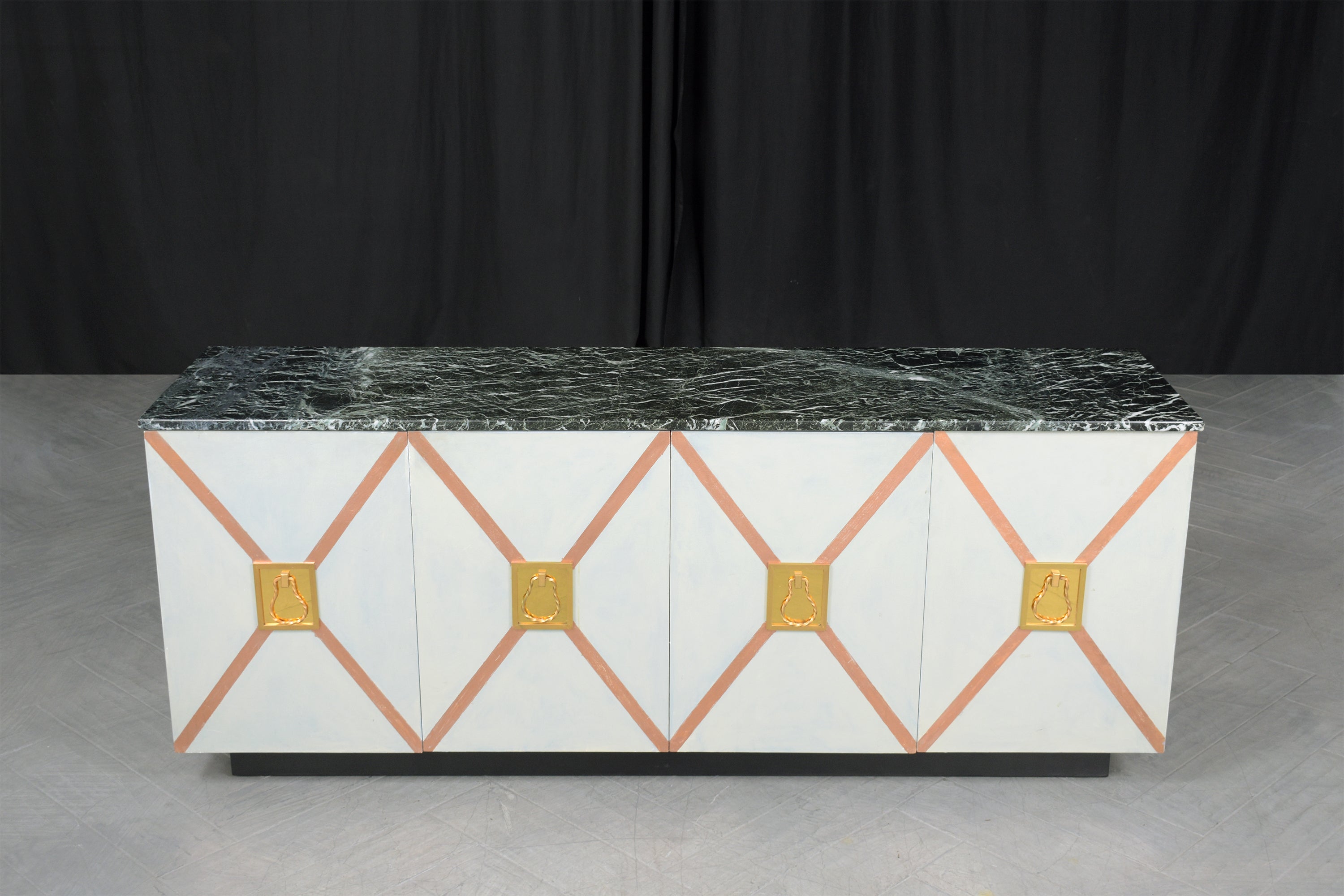 American Vintage 1970s Hollywood Regency Buffet with Green Marble Top