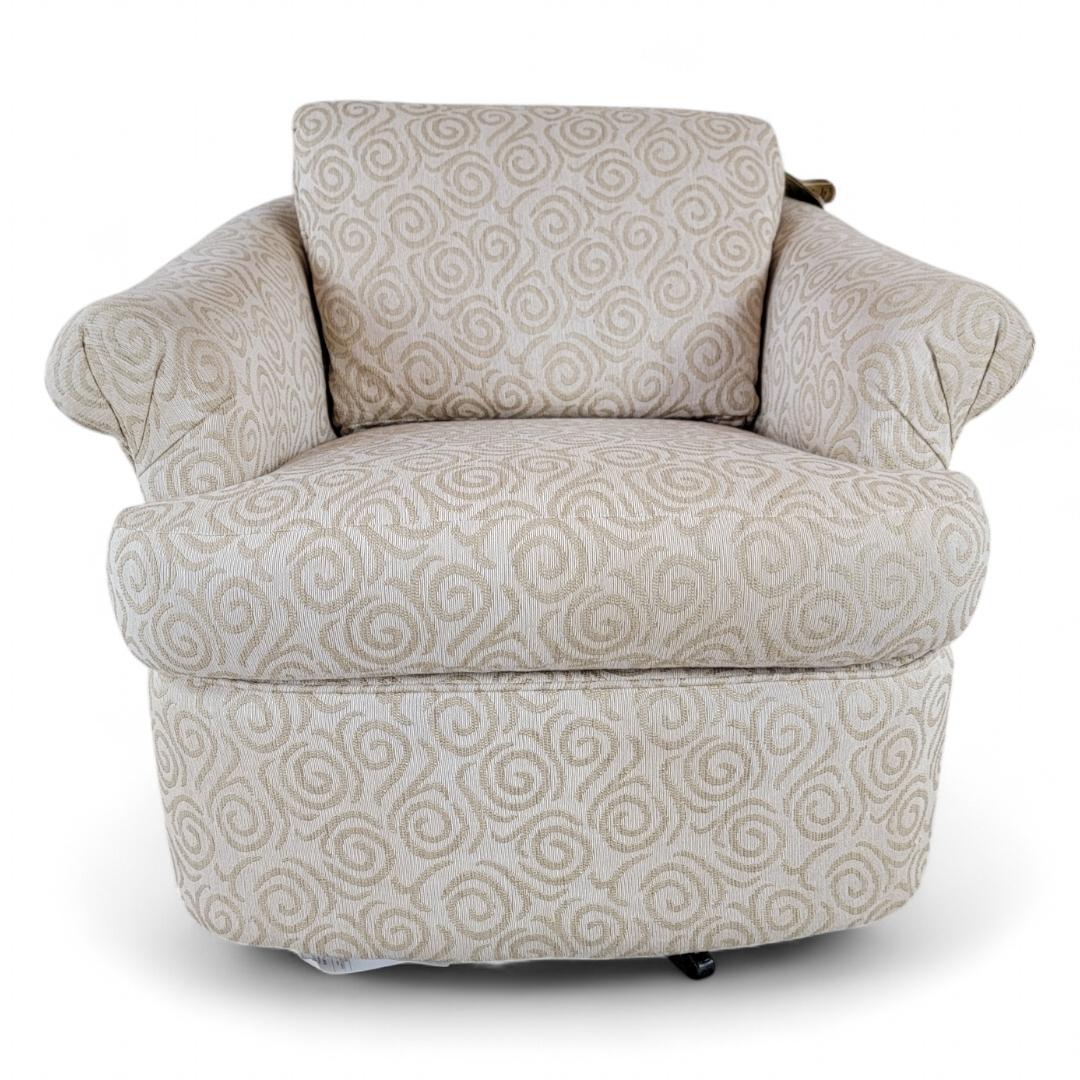 Vintage Modern Retro Oatmeal Patterened Upholstered Scroll Arm Swivel Lounge by Sam Moore

