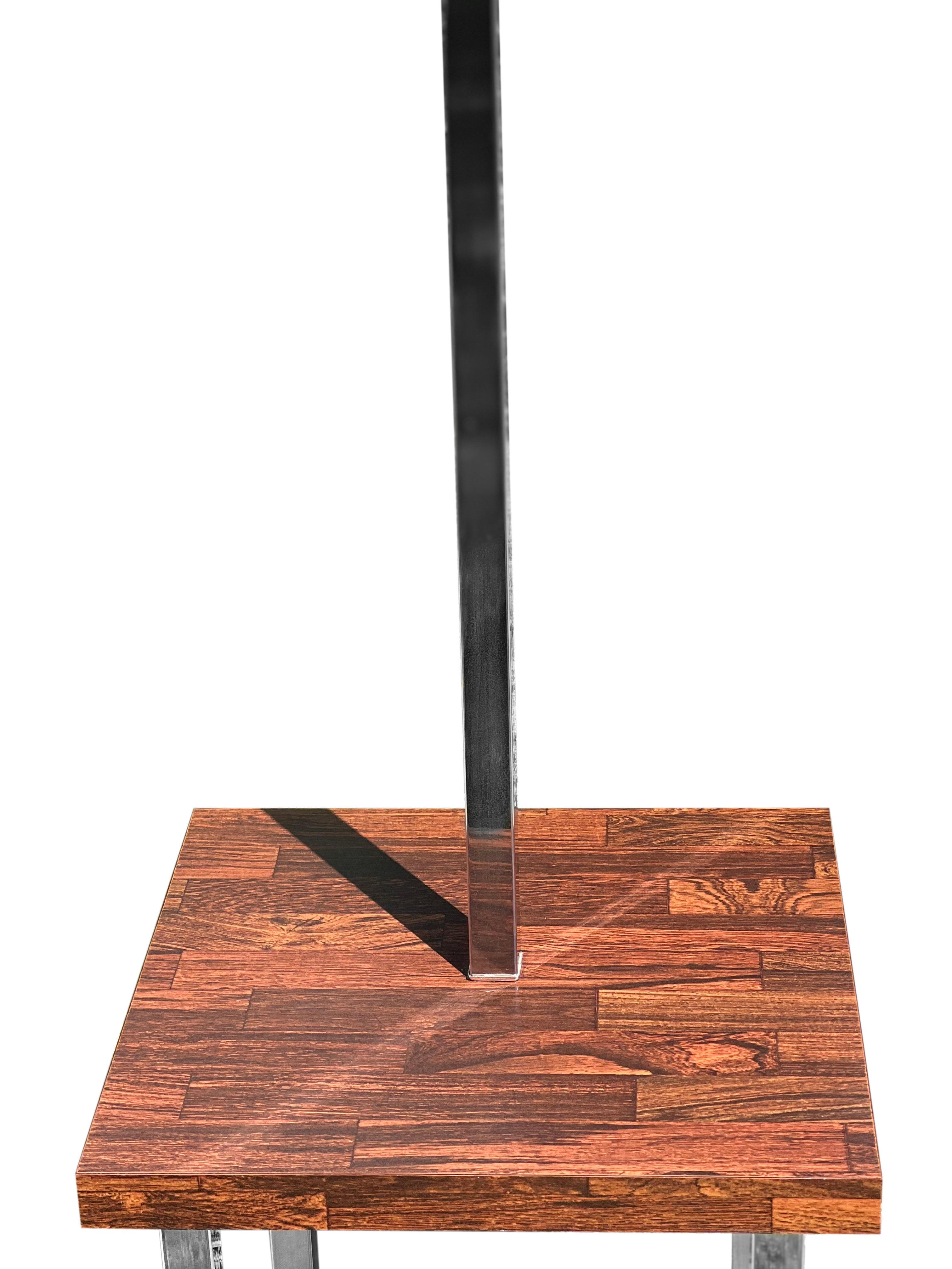 Mid-Century Modern Vintage Modern Rosewood and Chrome Floor Lamp Table For Sale
