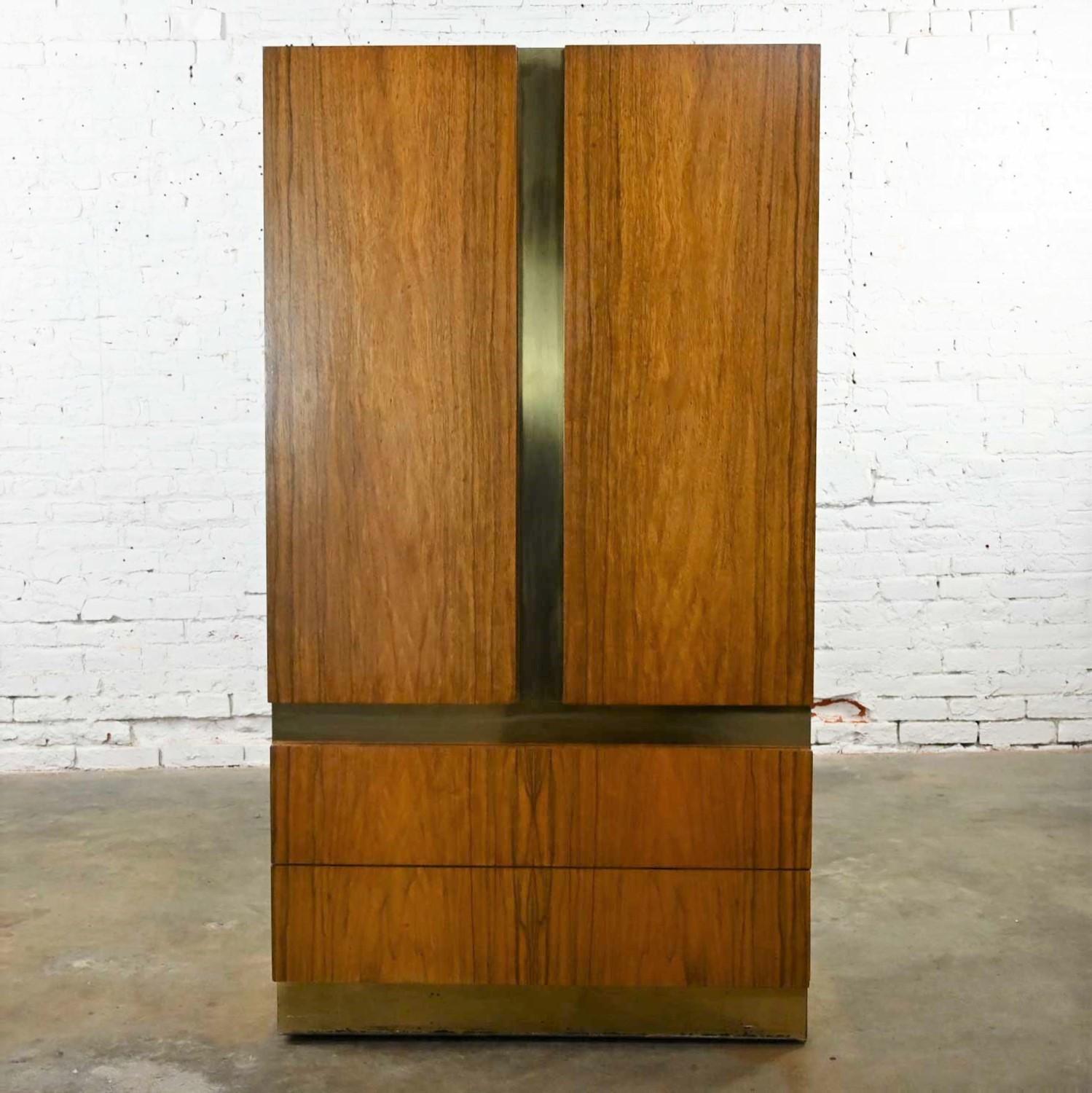 Plated Vintage Modern Rosewood & Brass Plate Wardrobe Milo Baughman for Thayer Coggin For Sale
