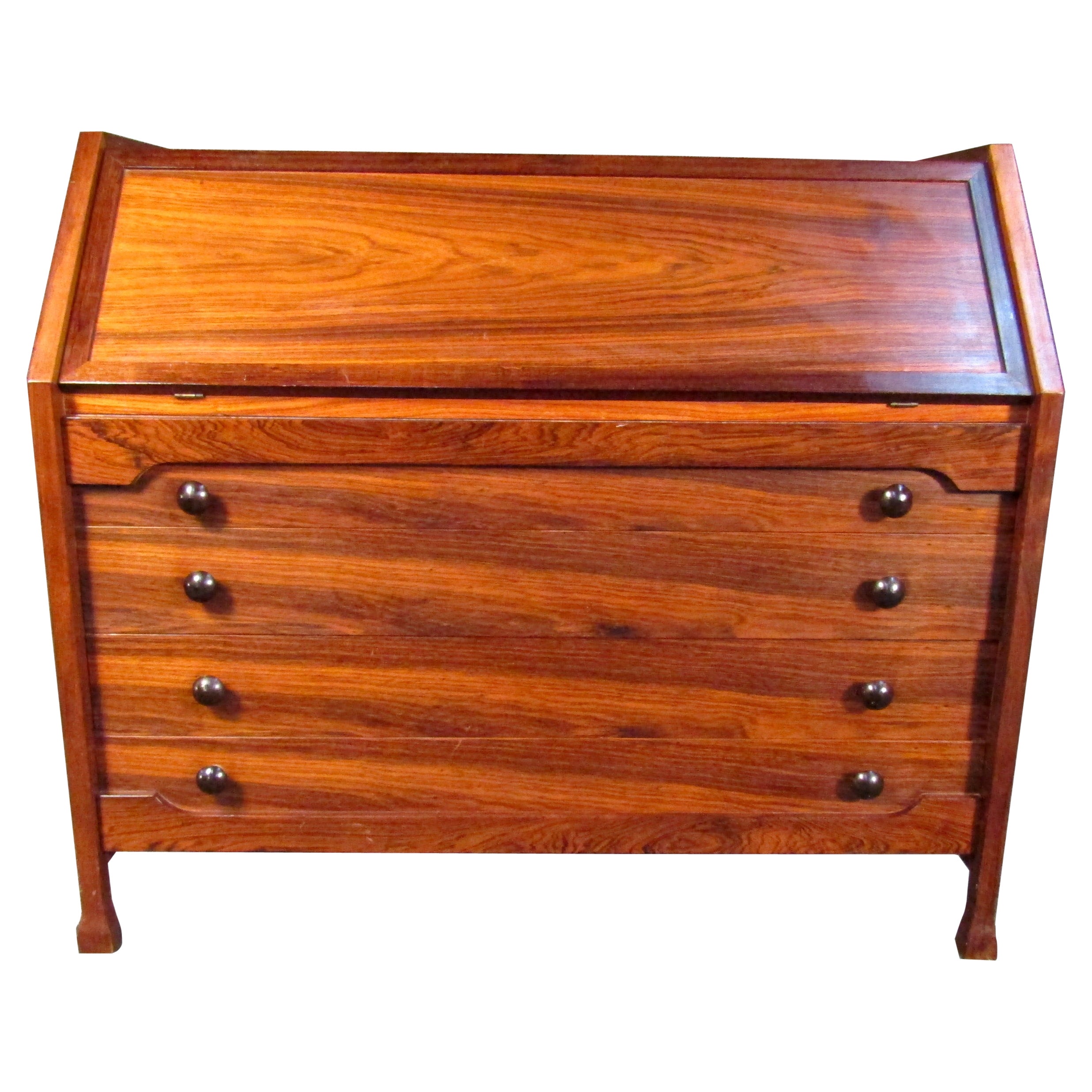 Moderne Vintage-Kommode aus Rosenholz mit Schreibtischplatte