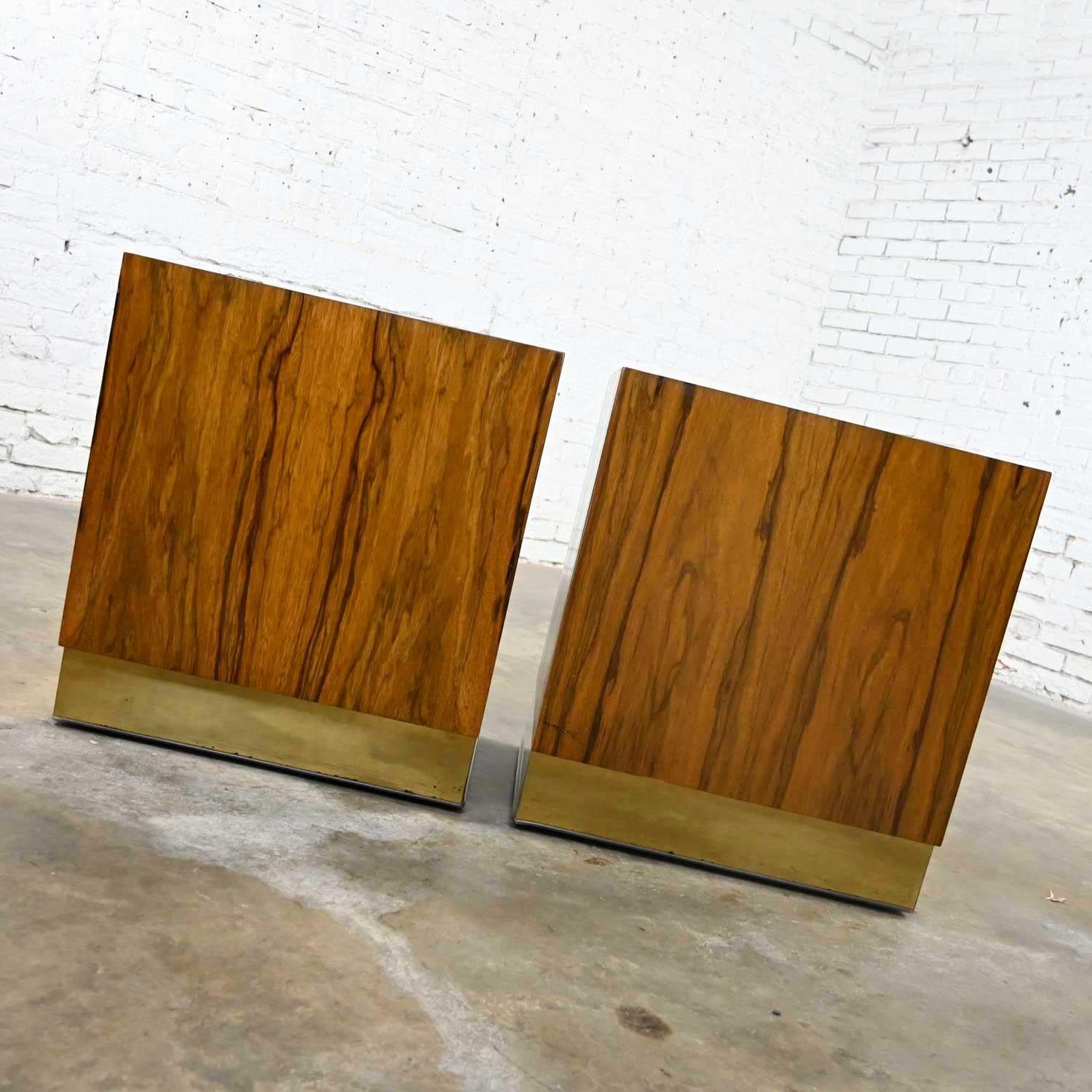 Plated Vintage Modern Rosewood Pair Cube Nightstands by Milo Baughman for Thayer Coggin For Sale
