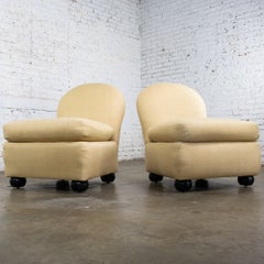 Vintage Modern Round Back Slipper Chairs by Hickory Kay Lyn Tan Upholstery Pair