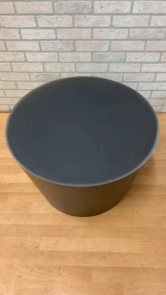 Vintage Modern Round Drum Side or Coffee Table in Patina Metal